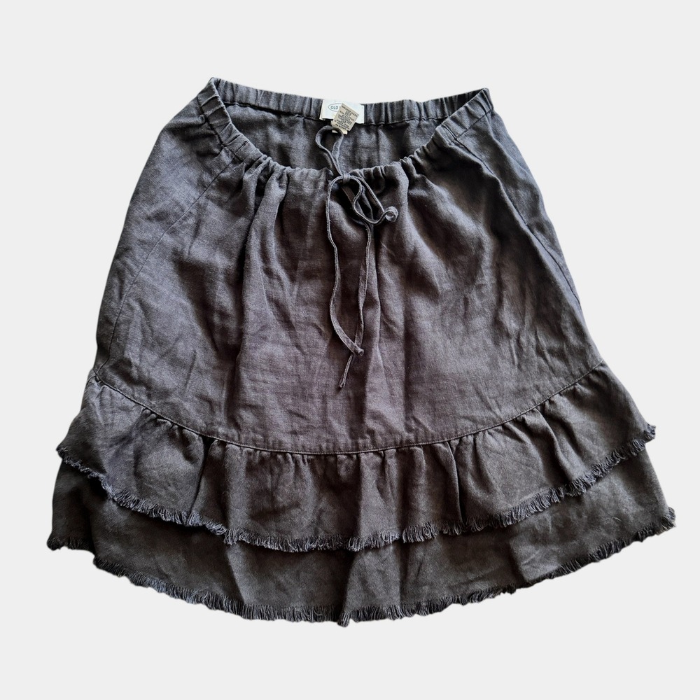 Old Navy 100% Linen Ruffle Hem Fringed Mini Skirt Black Size 10